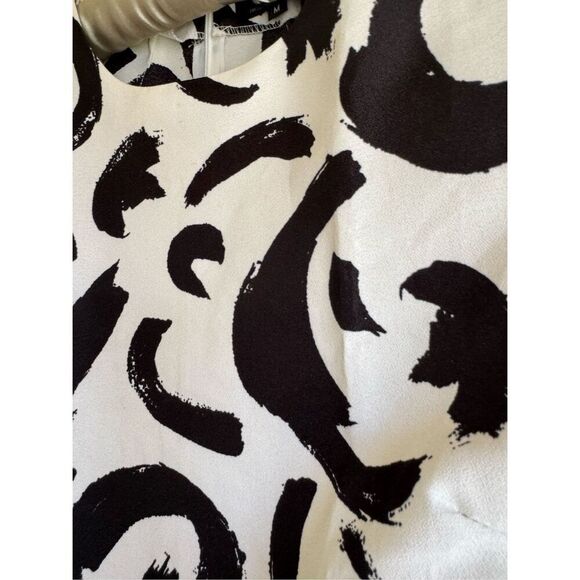 Choies vintage 90s white black swirl short sleeve boxy retro blouse artsy abstra - Picture 4 of 8